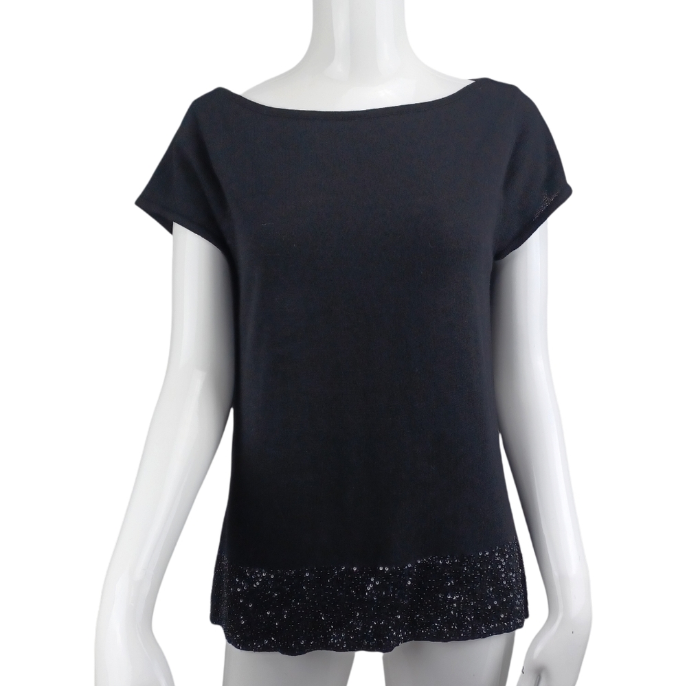 ANN KLEIN Black Sparkle Wool Sweater